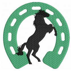 Stickdatei Pferde Silhouette mit Hufeisen Vollstich